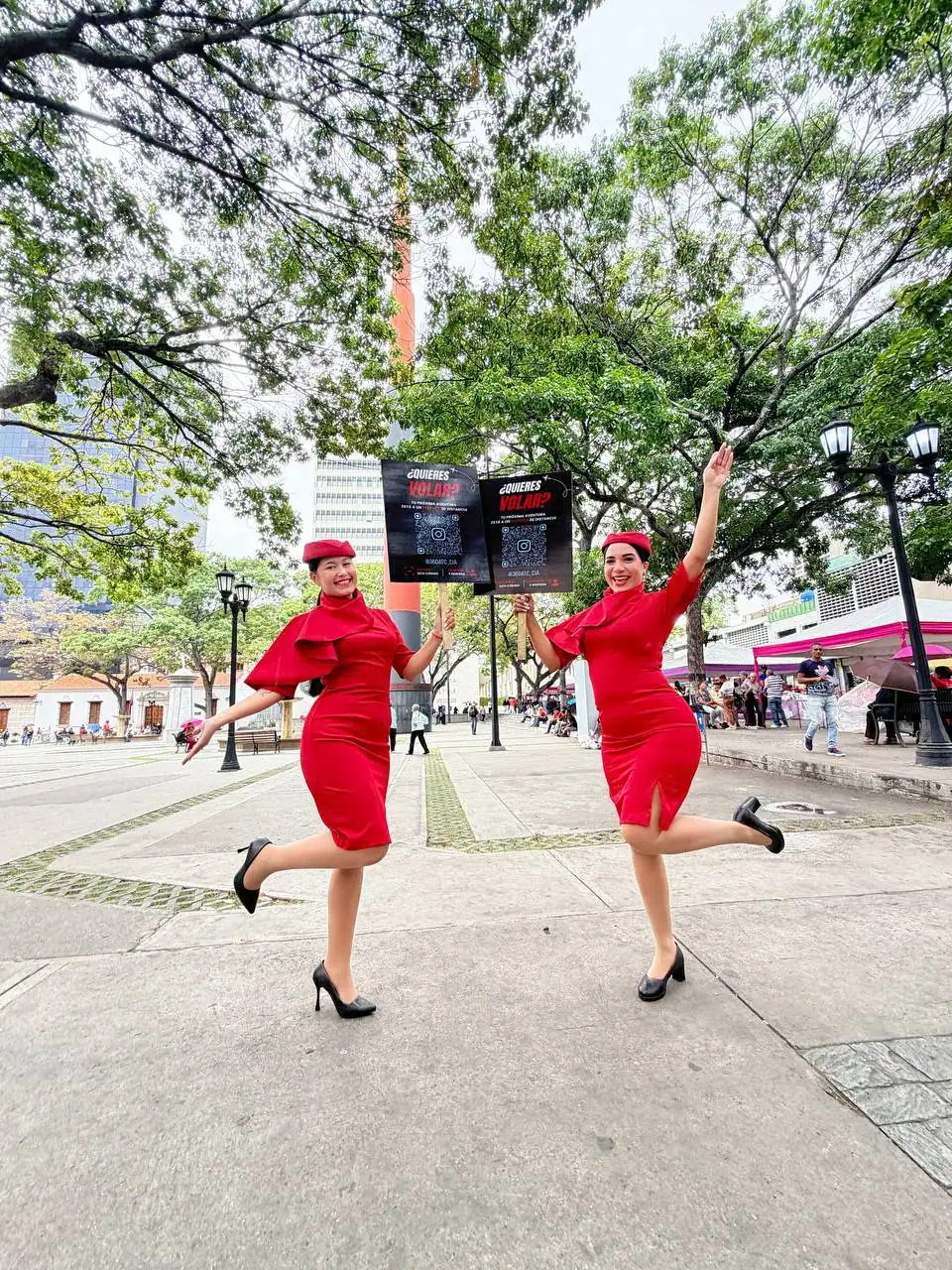 Flight attendant students celebrating outdoors